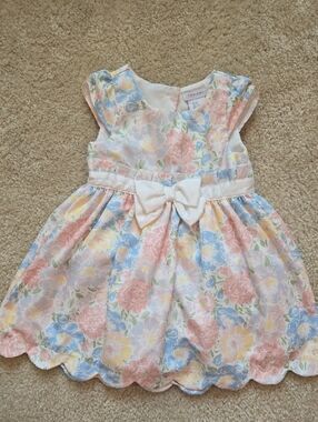 Tahari Girls Pastel Floral Dress with Cream Waist Bow